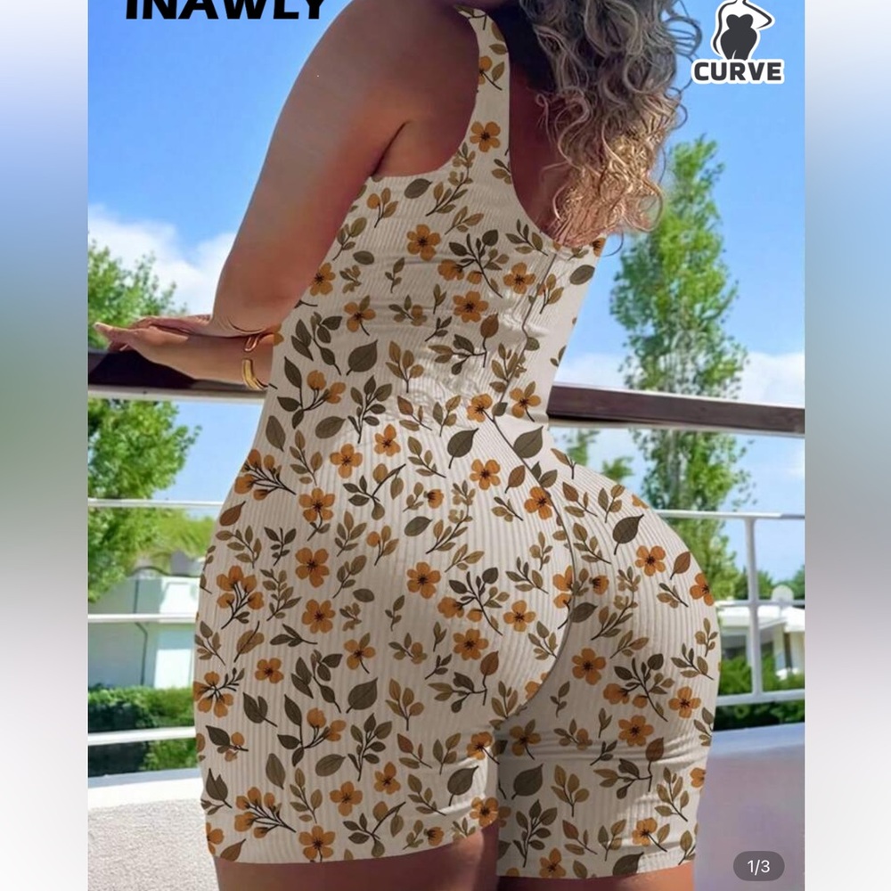 INAWLY Plus Size Floral Sleeveless Romper